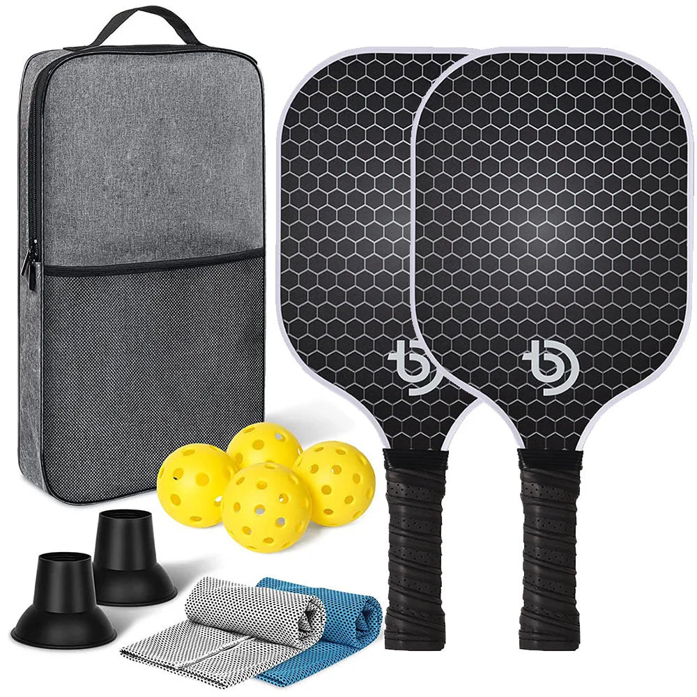 Pro Carbon Pickleball Paddle Set | Premium Raw Carbon Fiber & Honeycomb Core