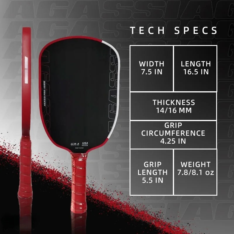 Agassi Pro Pickleball Paddle USAPA Approved 16mm GEN4 TFP Foam T700 Raw Carbon Fiber Large Sweet Spot for Adults Tournament Play