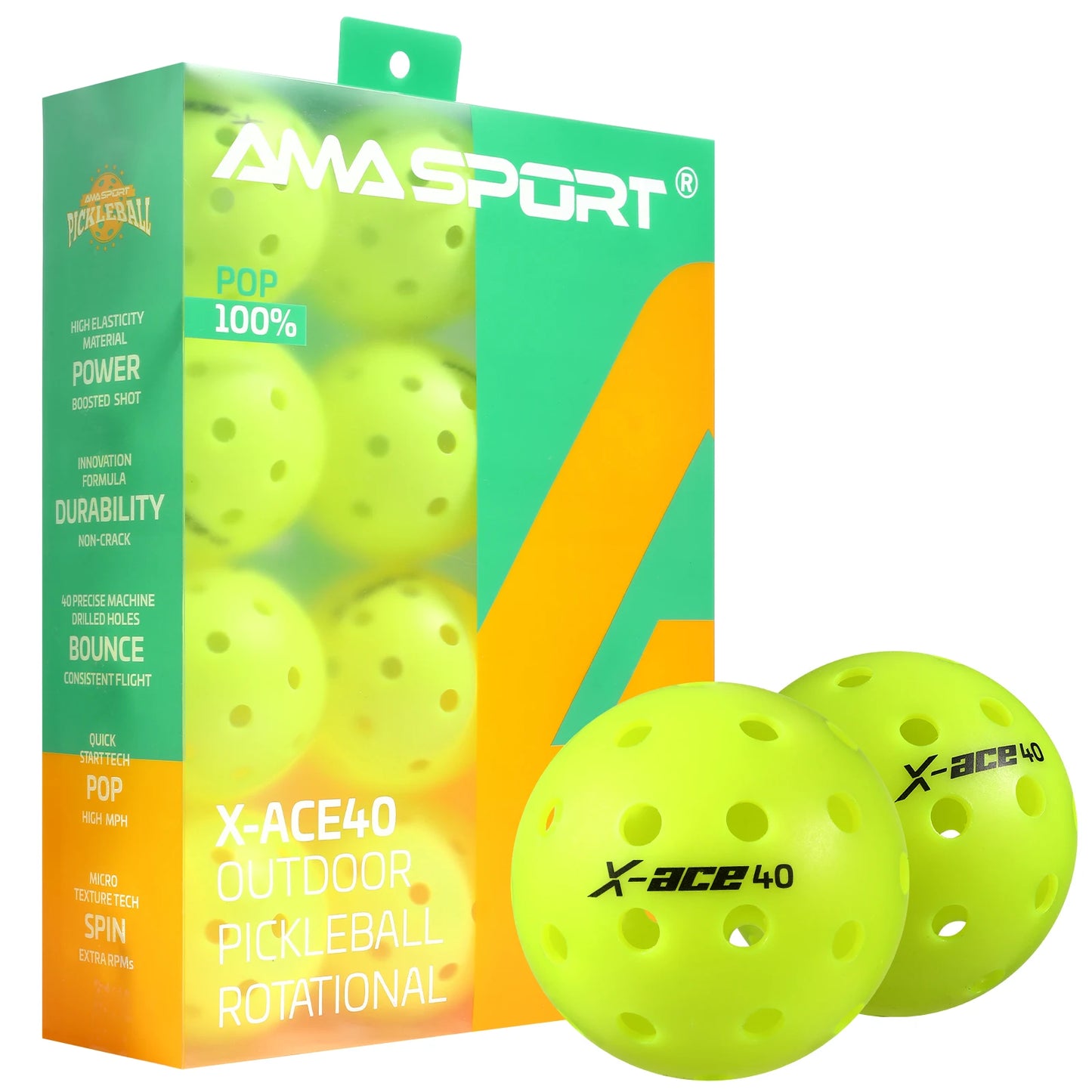 3/6/12 Pack AMA Sport X-ACE Pickleballs 40 Holes USAPA Approved