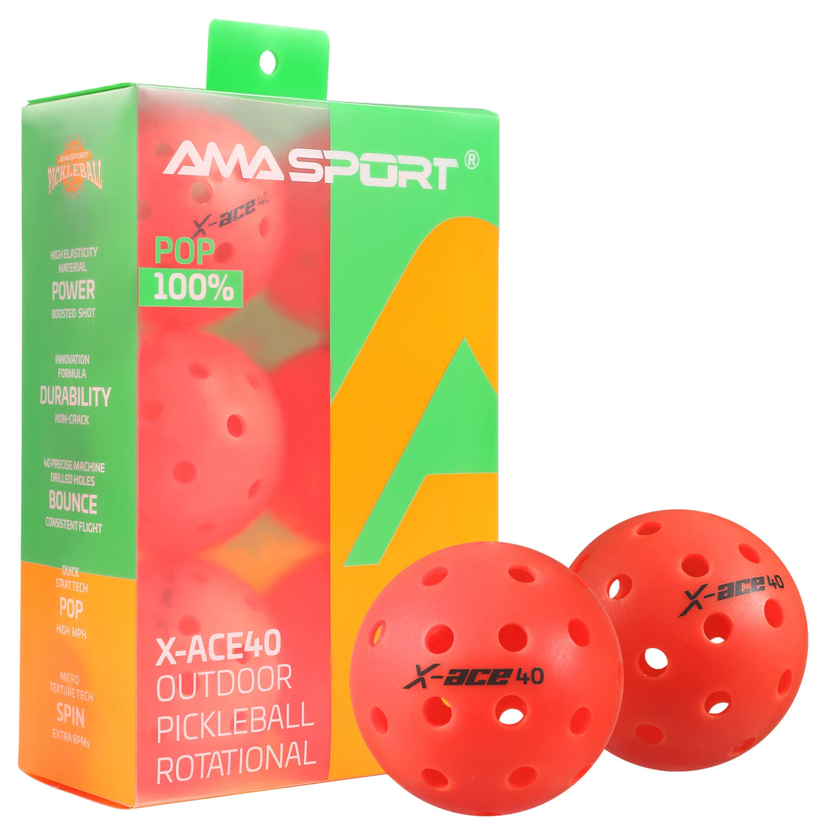 3/6/12 Pack AMA Sport X-ACE Pickleballs 40 Holes USAPA Approved