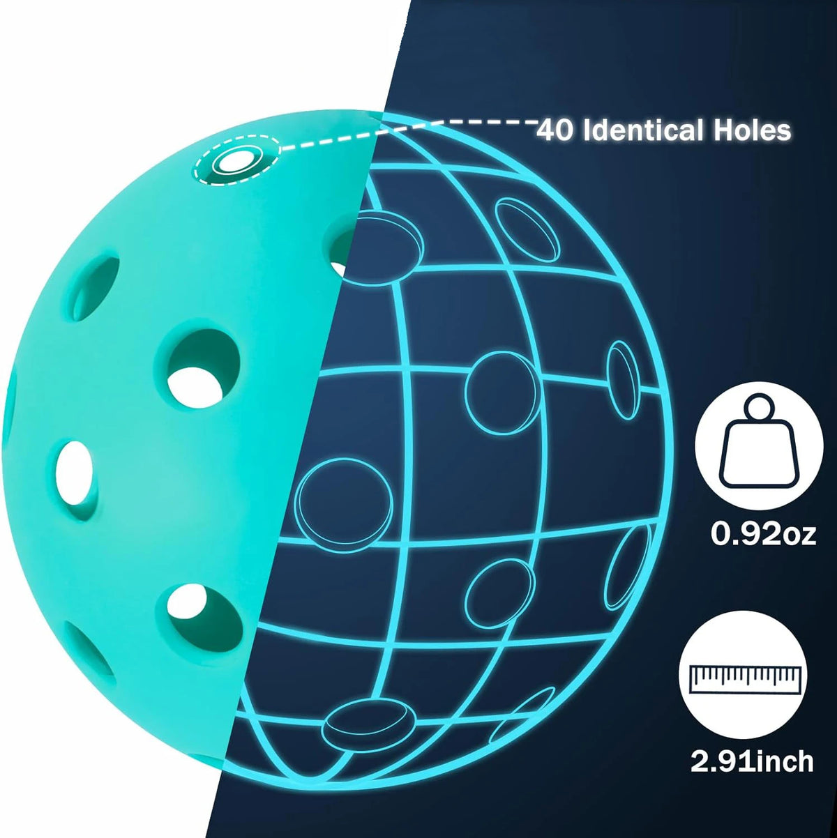 6 Pack Luminous Pickleballs 74MM 40 Holes