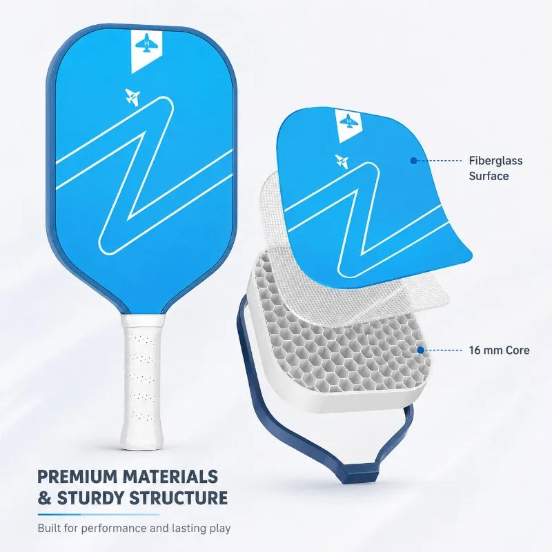 Fibreglass Pickleball Paddle Set 2 Paddles 4 Balls Carry Bag for Beginners