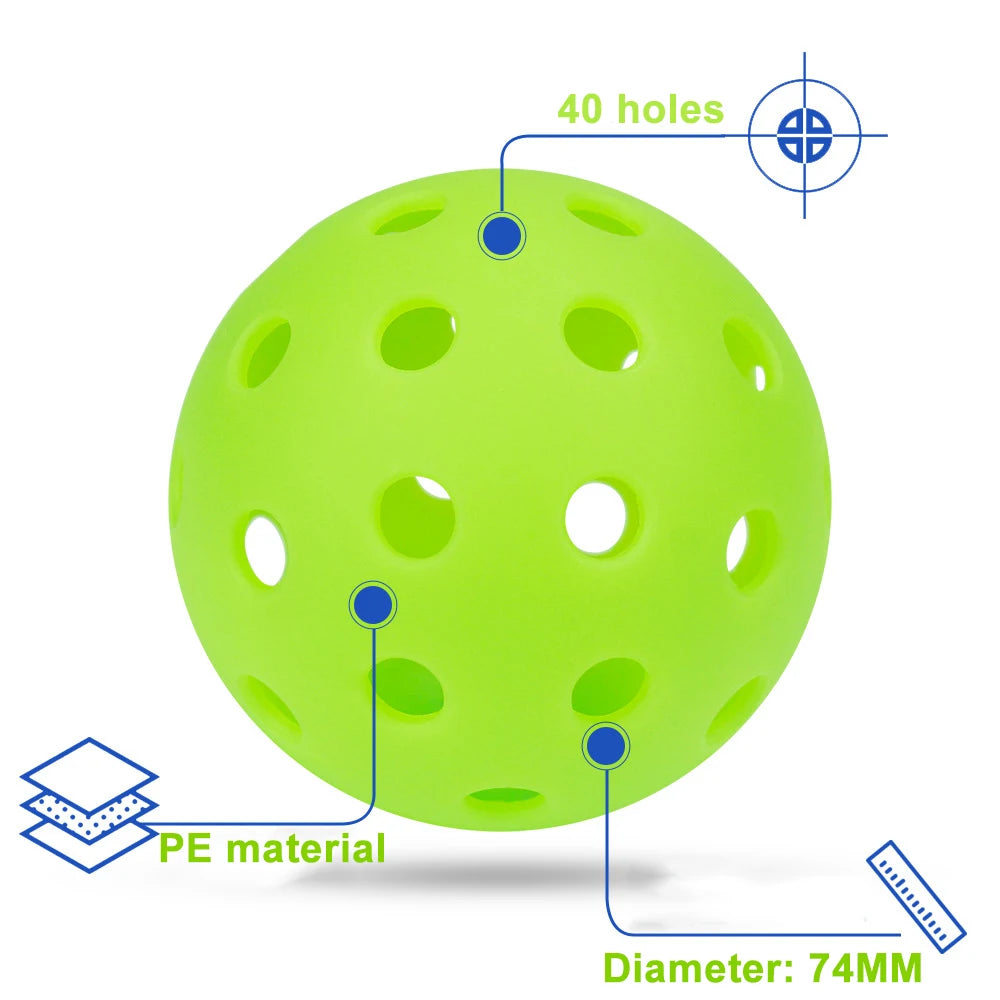 6 Pack Luminous Pickleballs 74MM 40 Holes