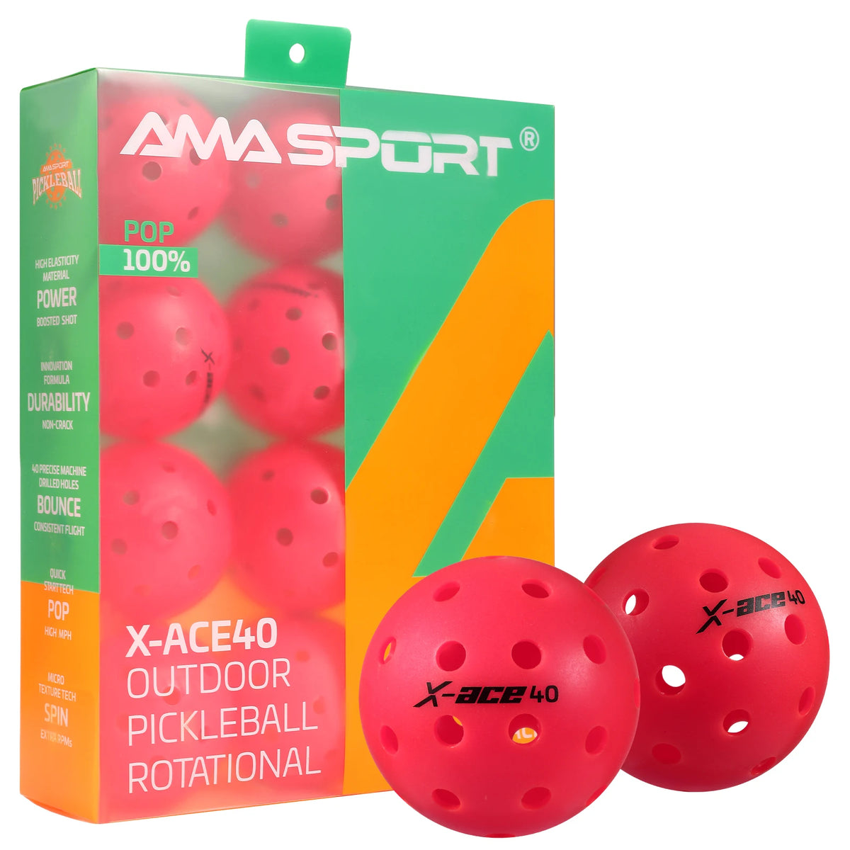 3/6/12 Pack AMA Sport X-ACE Pickleballs 40 Holes USAPA Approved