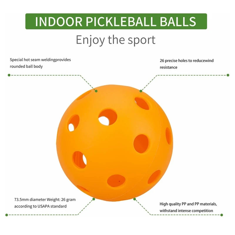 Indoor Pickleball Balls Paddle Ball 26 Holes Pickleball Sport Training Practice Plastic Pickleball Airflow Hollow Balls