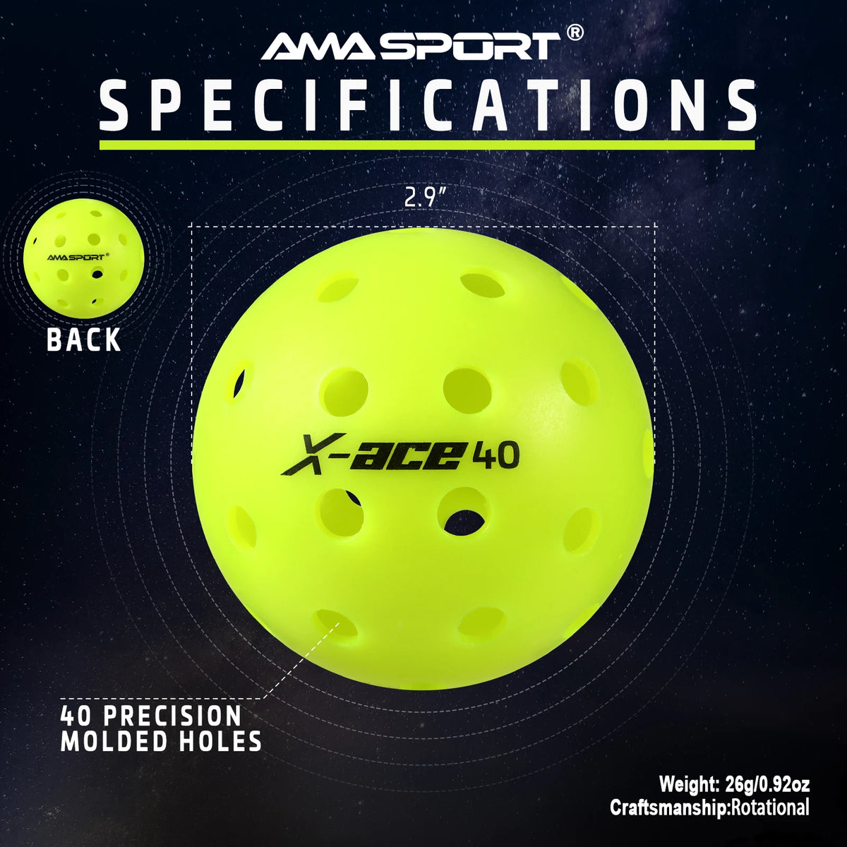 3/6/12 Pack AMA Sport X-ACE Pickleballs 40 Holes USAPA Approved