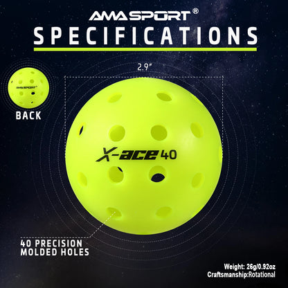 3/6/12 Pack AMA Sport X-ACE Pickleballs 40 Holes USAPA Approved