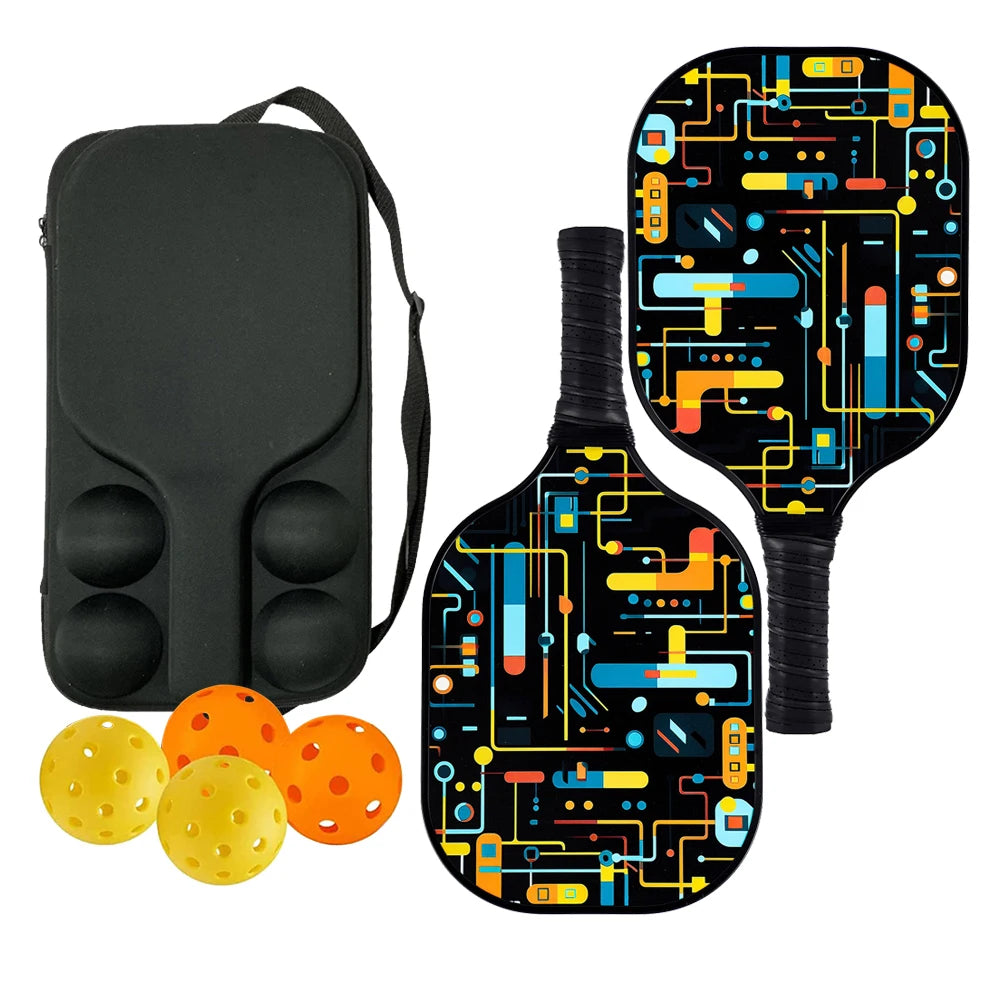 Carbon Fibre Pickleball Paddles Set of 2 Anti-Slip Grip Polypropylene Honeycomb Core with 4 Pickleball Portable Hard Bag