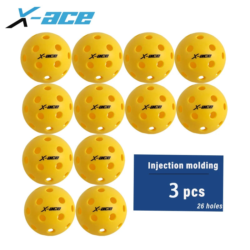 X-ace Indoor  Pickleball Balls 26 Holes for All Skill Levels Players 3/6/24 Pcs