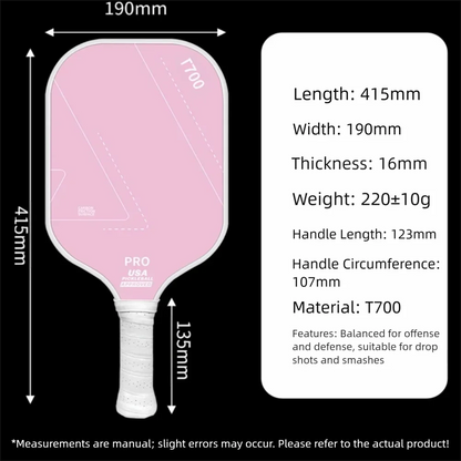Lightweight T700 Carbon Fibre Pickleball Paddle | Frosted Surface | Non-Slip Grip