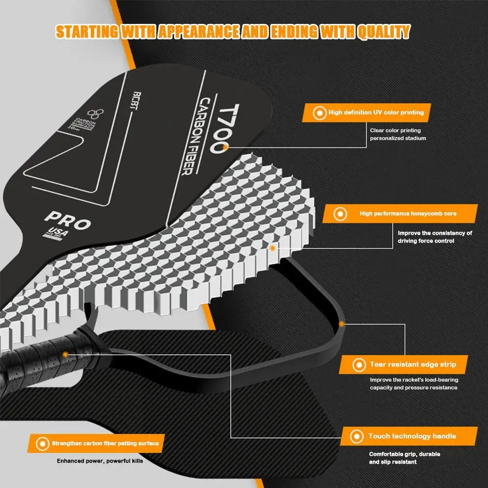 1pc T700 Pickleball Paddles Carbon Fiber Frosted Surface Pickleball Rackets Lightweight Non-slip Grip USAPA Approved Comfortable