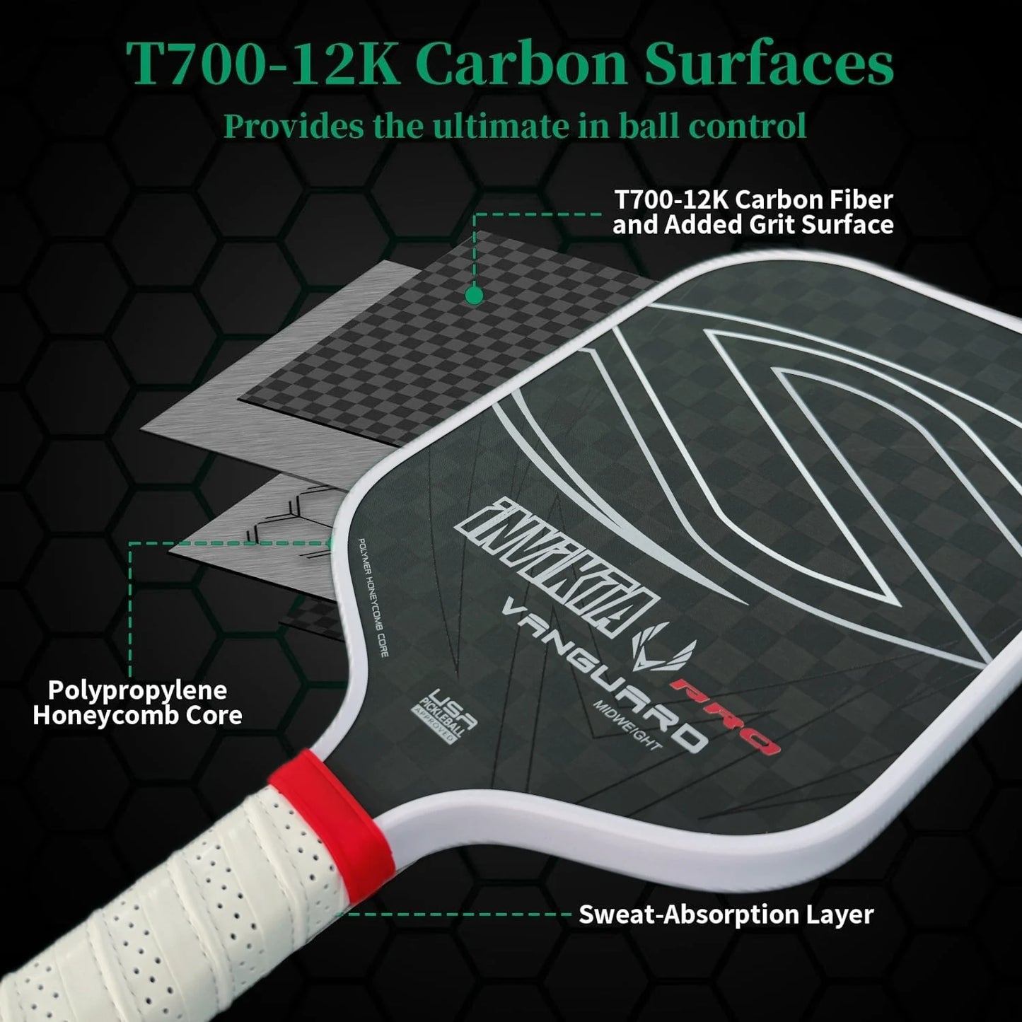 Vanguard Invikta Pro 12K | Carbon Fibre Pickleball Paddle