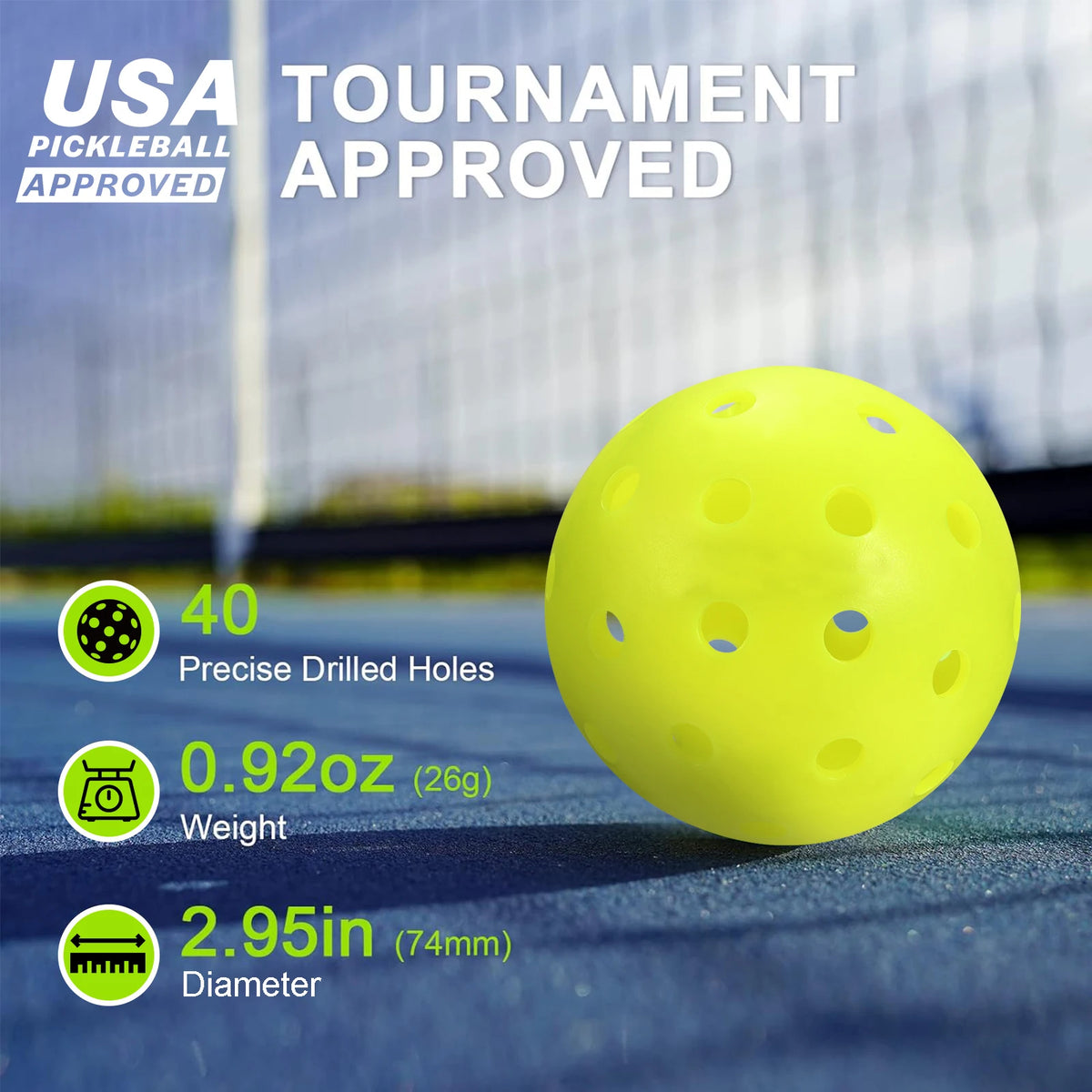 INSUM Outdoor Pickleball Balls 4 Pack 40 Holes High Performance Durable Pickleballs