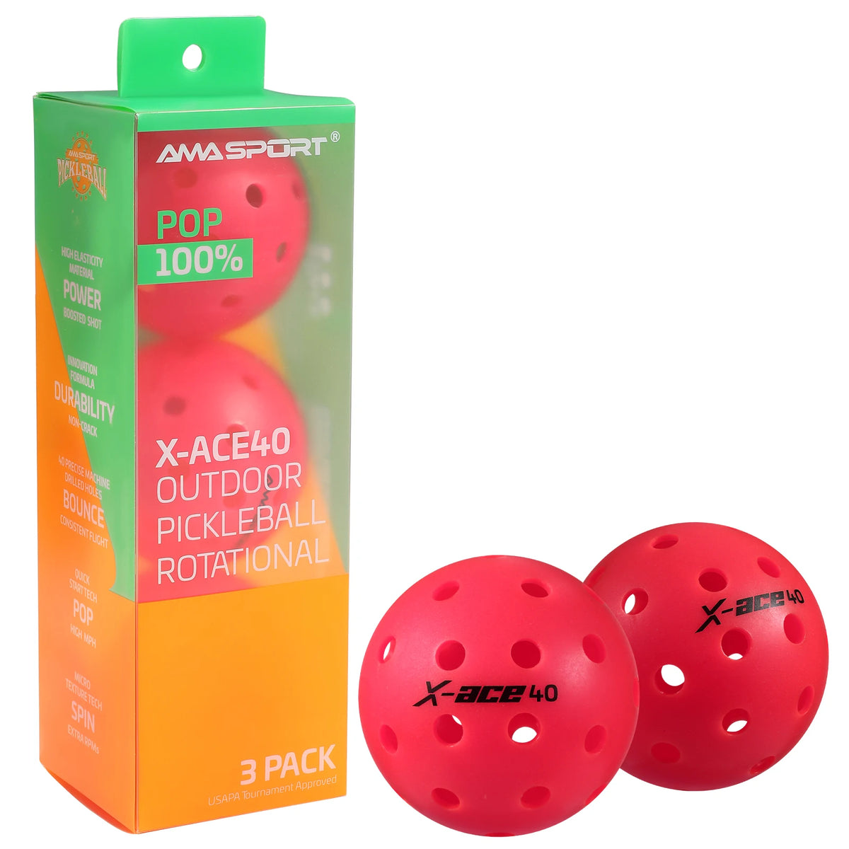 3/6/12 Pack AMA Sport X-ACE Pickleballs 40 Holes USAPA Approved