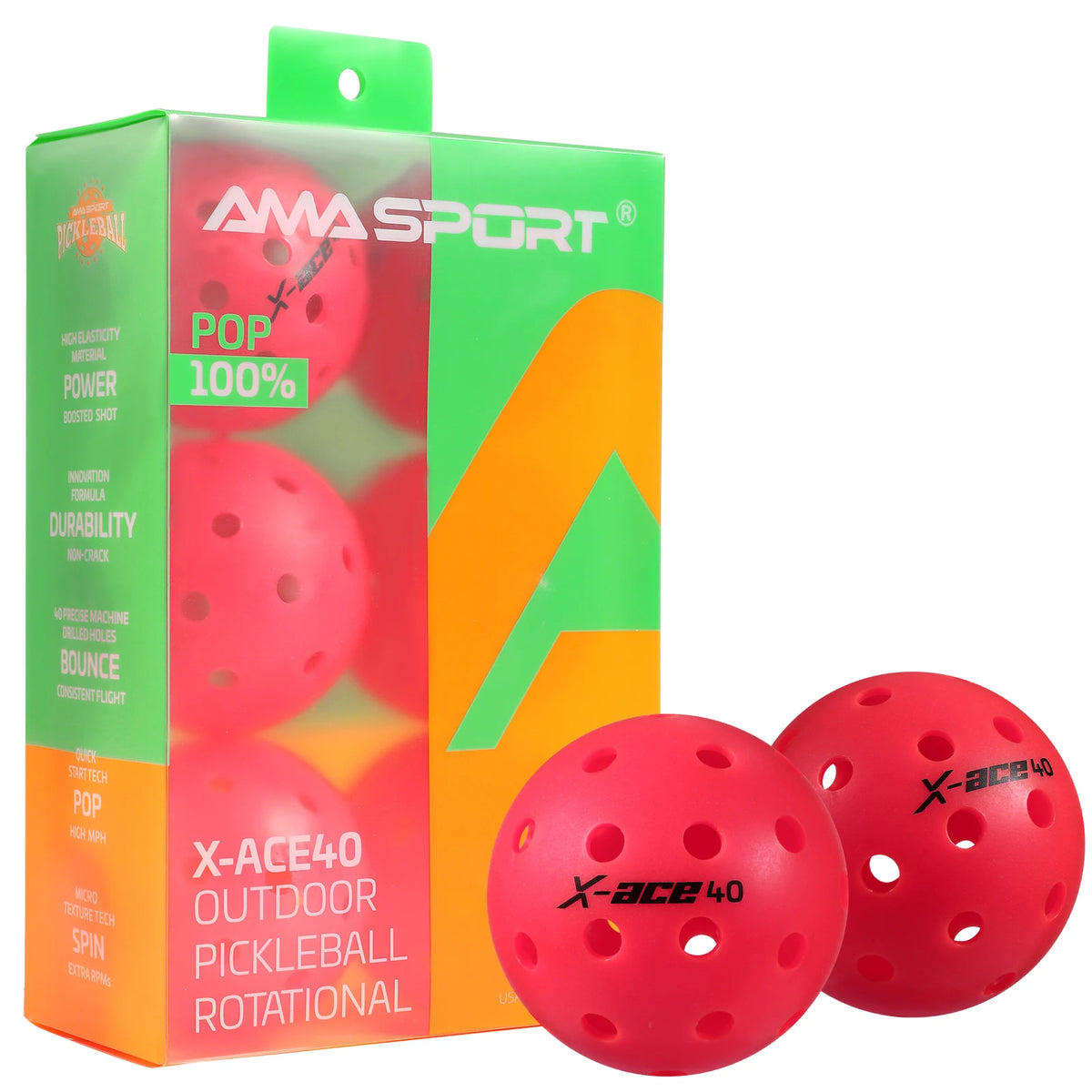 3/6/12 Pack AMA Sport X-ACE Pickleballs 40 Holes USAPA Approved