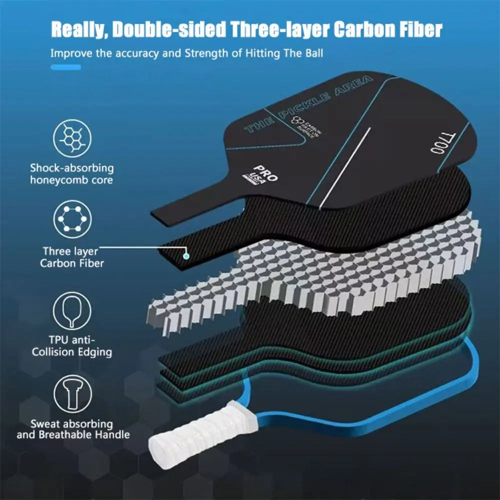 T700 Pickleball Paddle 16MM Carbon Fiber Pickleball Rackets Set Frosted Surface USAPA Approved Professional Game Supplies